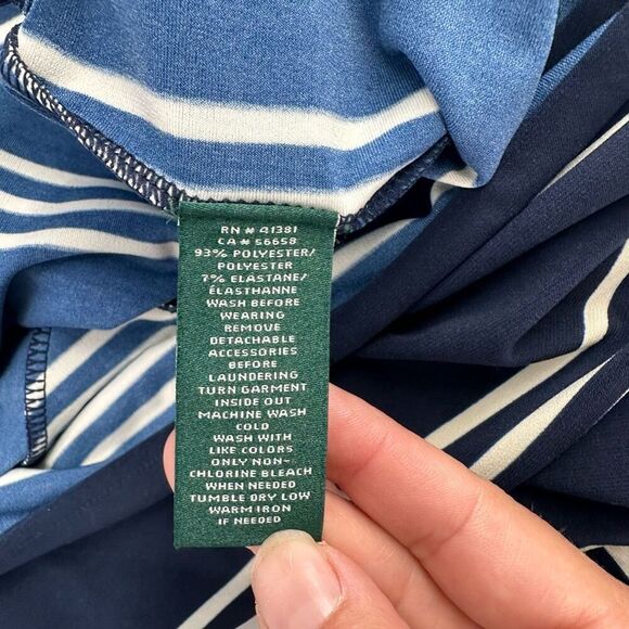 NWOT Lauren Ralph Lauren Women’s Faux Wrap Jumpsuit Rope Belt Navy Stripe Large - Picture 4 of 14